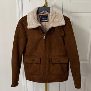 Club Room Tan Bomber Jacket with Sherpa Collar & Lining